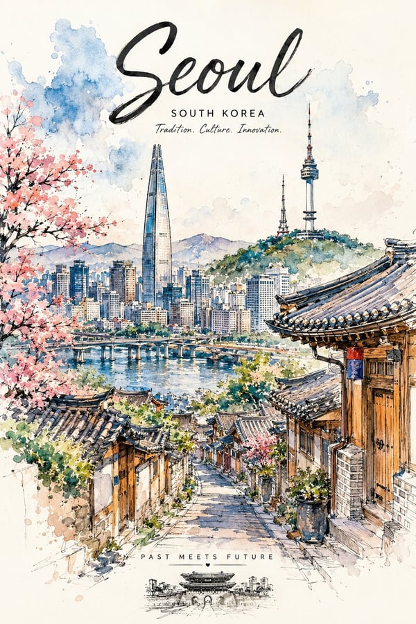 水彩城市旅行海报 图 2