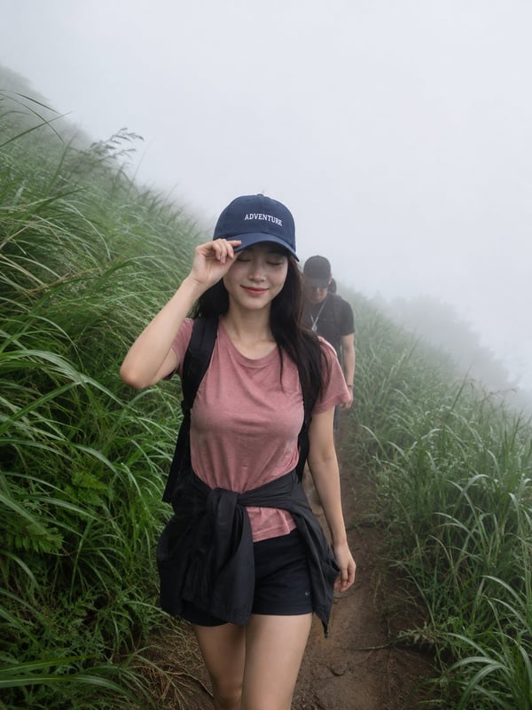 迷雾山谷徒步少女 图 2