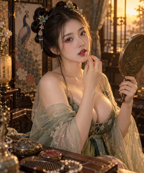 铜镜妆台点唇时 图 1