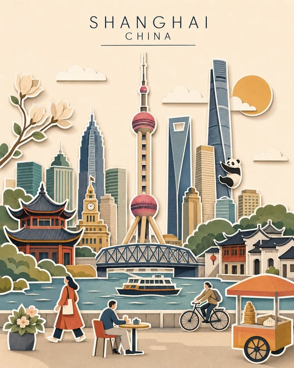 城市剪纸插画模板 图 1