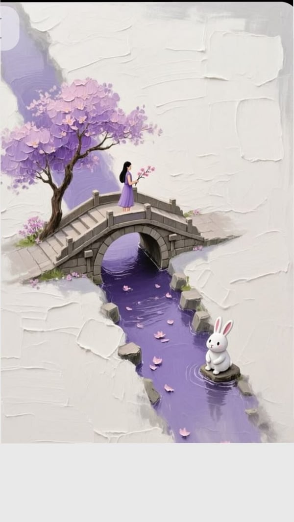 紫桥白兔纸雕少女 图 1