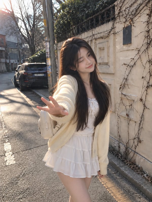 冬日街头的淡紫衬衫少女 图 1