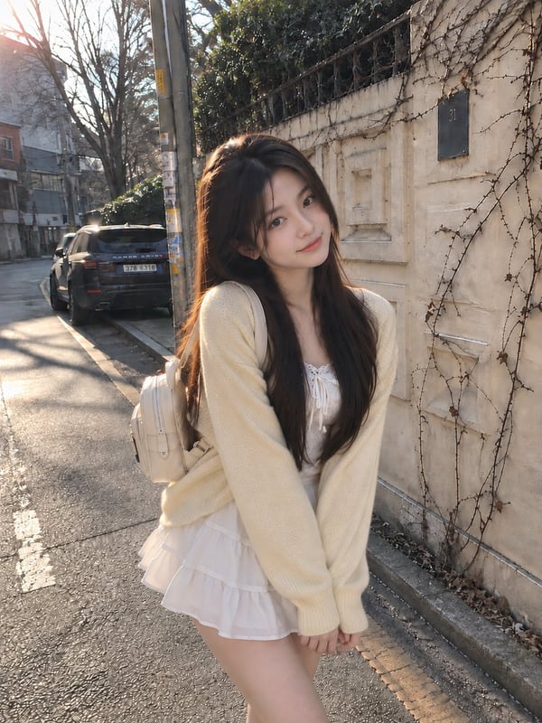 冬日街头的淡紫衬衫少女 图 2