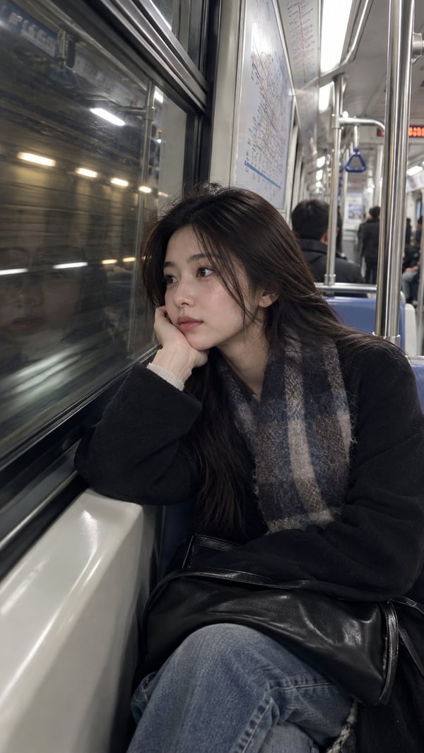 深夜地铁车窗少女 图 1