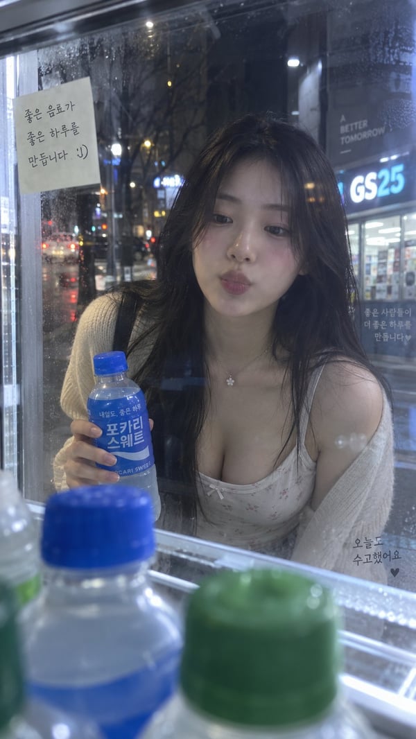 GS25 便利店冷柜前的少女 图 1