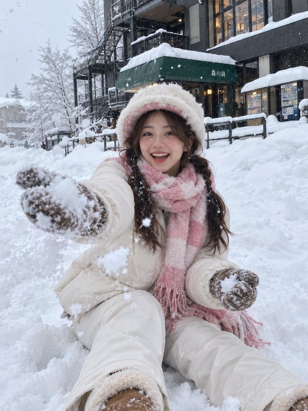 雪堆冬日双辫旅拍 图 1