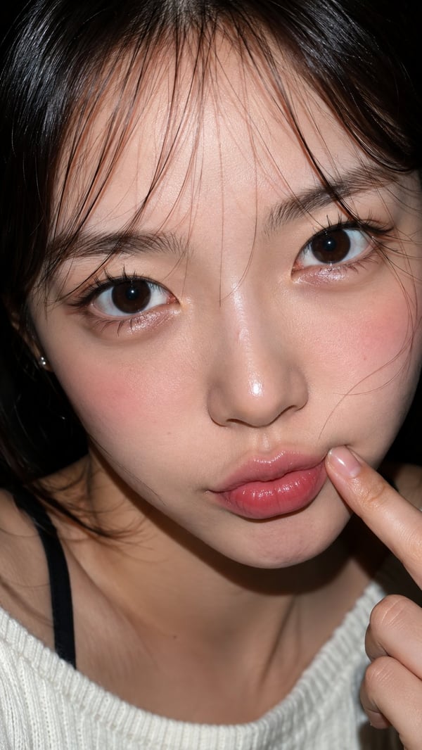 硬闪光下的近脸撒娇 图 1