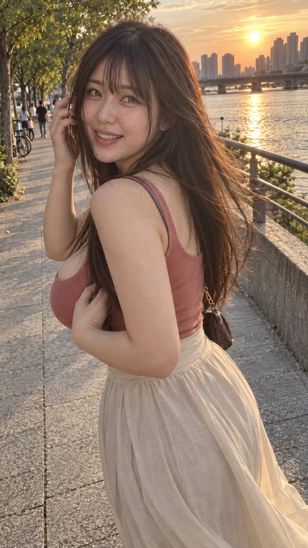 河畔夕照珊瑚衫少女 图 4